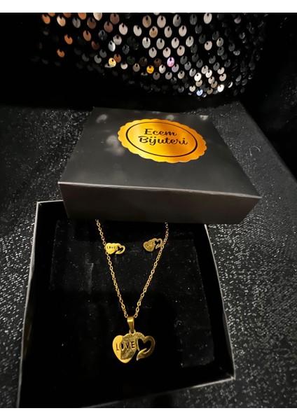 Çelik Altın Kaplama Kalpli Kolye Küpe Set fırsatları