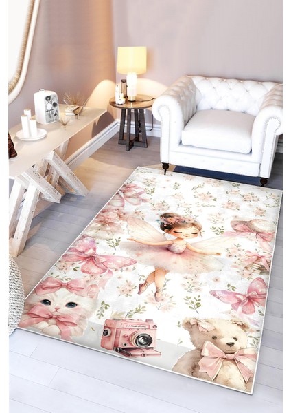 Pembe Balerin Peri Kedili Bambu Çocuk Odası Halısı modelleri