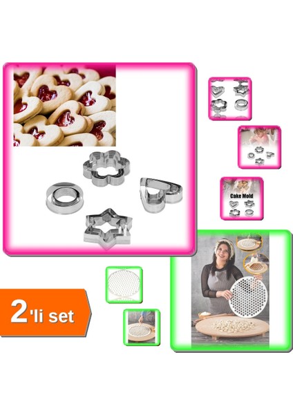 Mantı Kalıbı Tek Seferde 121 Adet Dev Boy + Kek - Kurabiye - Fondan Kalıbı 12 Adet - 2li Set F6B7C1