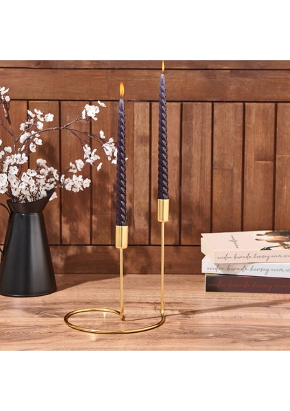 2'li Burgu Şamdan Mumu - Siyah - 25 cm