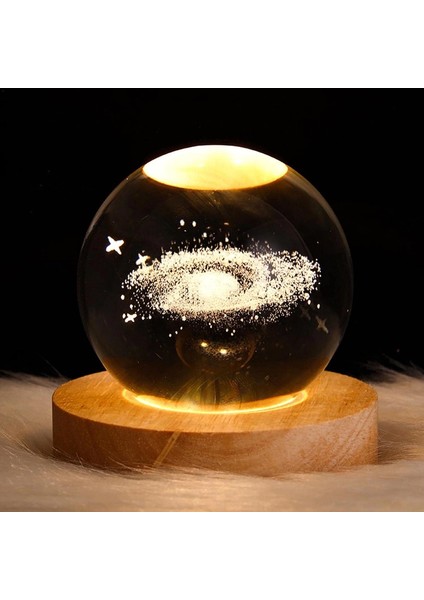 Buğz Dekoratif Samanyolu Tasarımlı Ahşap Altlıklı Işıklı Cam Küre Cam:6cm Ahşap:2cm