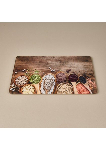 Sebze Desenli Cam Kesme Tahtası - Renkli - 20X30 cm