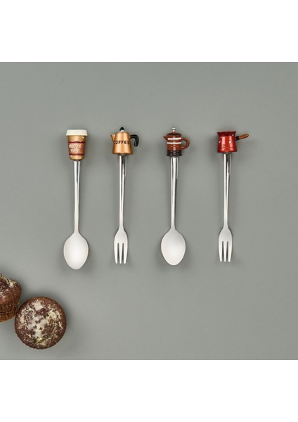 Kaşık ve Çatal Figürlü 4 Parça Sunum Seti - Renkli