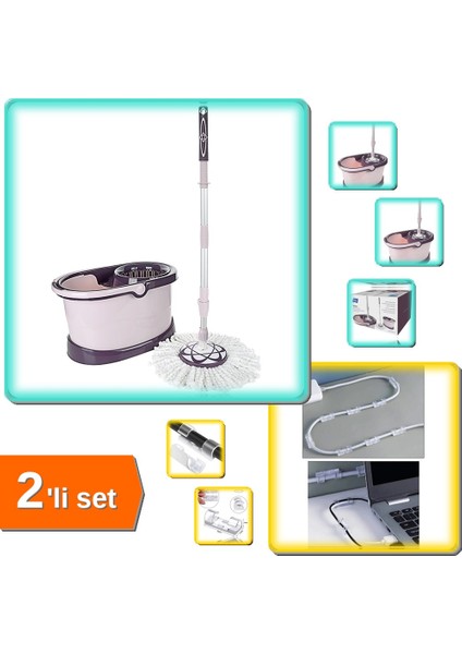 Storm Mafsallı Mop Seti - 20 Adet Yapışkanlı Kablo Sabitleyici Klipsiler - 2li Set 2ıvhlg