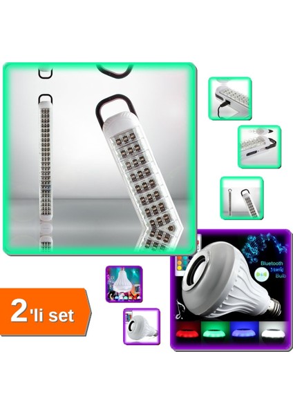Kumandalı Bluetooth Disco Ampul Rgb + 69 Ledli Şarj Edilebilir Işıldak - Eğlenceli Işık Seti 4pquqf