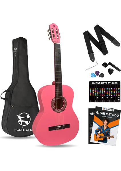 Luca C-180PK Pembe Klasik Gitar Seti 4/4 Sap Ayarlı