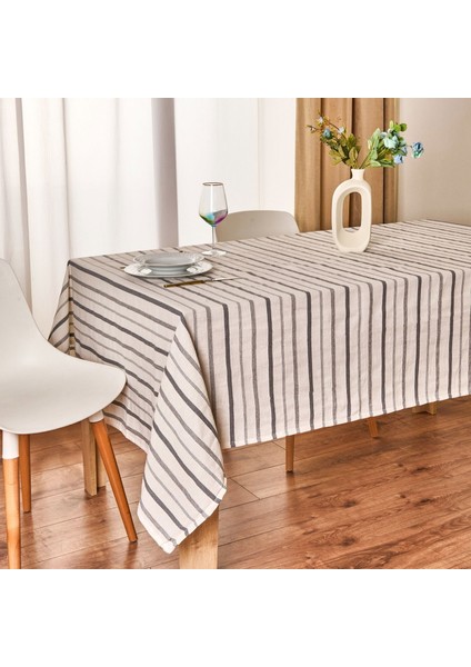 Soft Herringbone Masa Örtüsü - Ekru / Lacivert - 140X220 cm