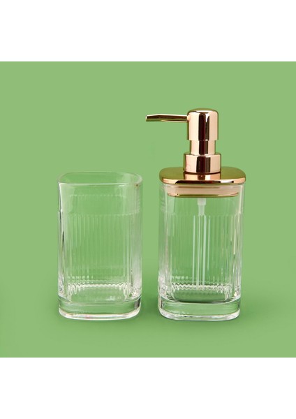 Bath 2'li Banyo Sıvı Sabunluk Seti - Altın / Şeffaf