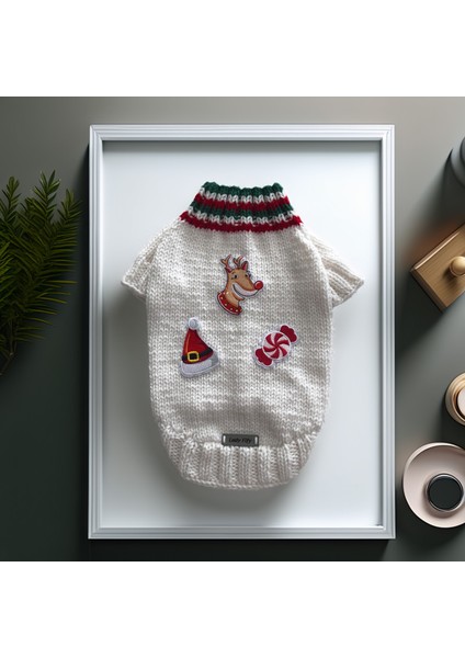Kedi ve Köpek Için Beyaz Deer Candy Yeni Yıl / Noel Kazağı
