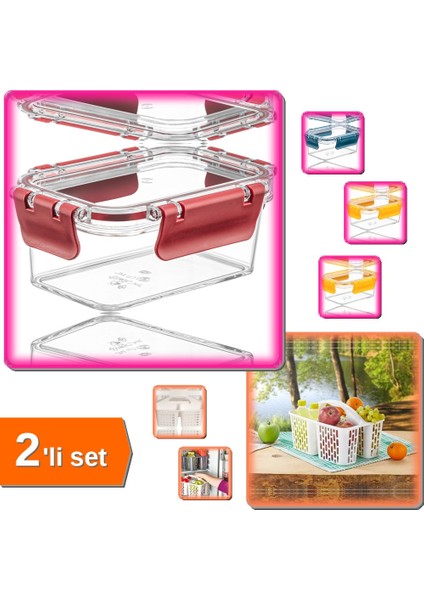 3 Adet Akrilik Saklama Kabı - 900 ml + Buzdolabı Düzenleyici Sepet - Beyaz - 2li Set O9OV0A