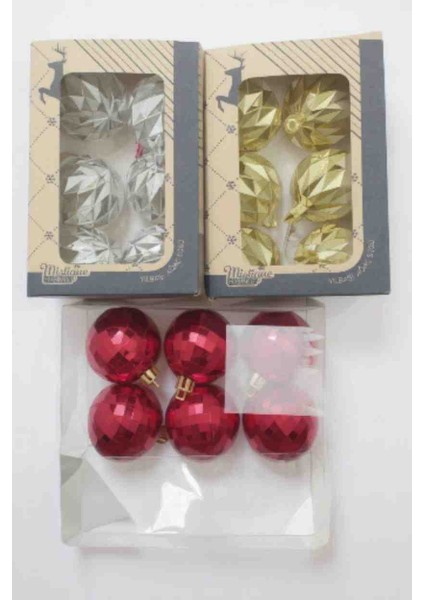 Yılbaşı Desenli Süs Topları 5 cm U Gümüş 6 Gold 6 Kırmızı 18 Ad fiyatları