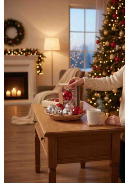 Yılbaşı Desenli Süs Topları 5 cm U Gümüş 6 Gold 6 Kırmızı 18 Ad fırsatları