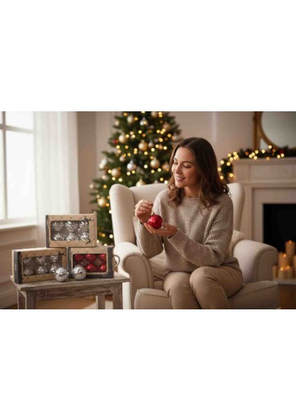 Yılbaşı Desenli Süs Topları 5 cm U Gümüş 6 Gold 6 Kırmızı 18 Ad indirimleri