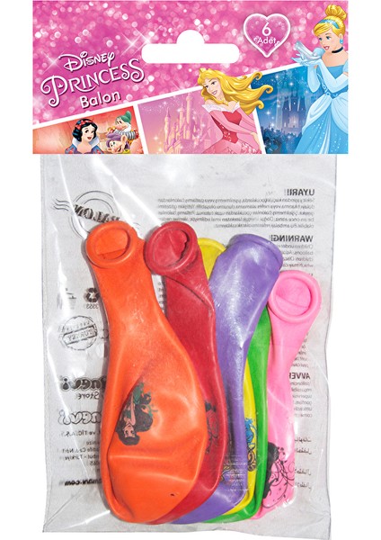 4 Adet Prenses Poşet Içi 6'lı Balon (4 Renk Baskılı)