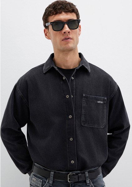 Aidan Mavi Black Antrasit Jean Gömlek 0210588-85622