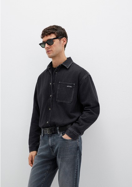 Aidan Mavi Black Antrasit Jean Gömlek 0210588-85622