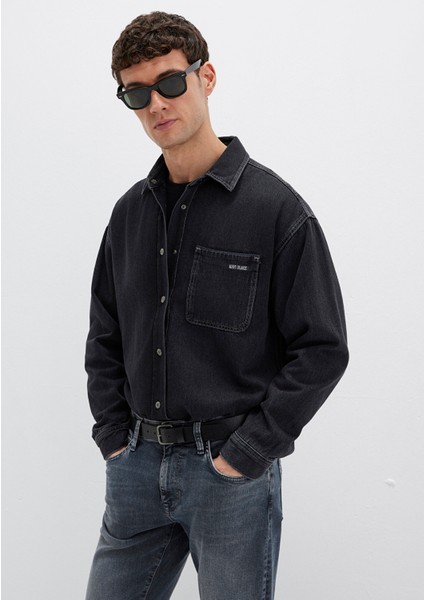 Aidan Mavi Black Antrasit Jean Gömlek 0210588-85622