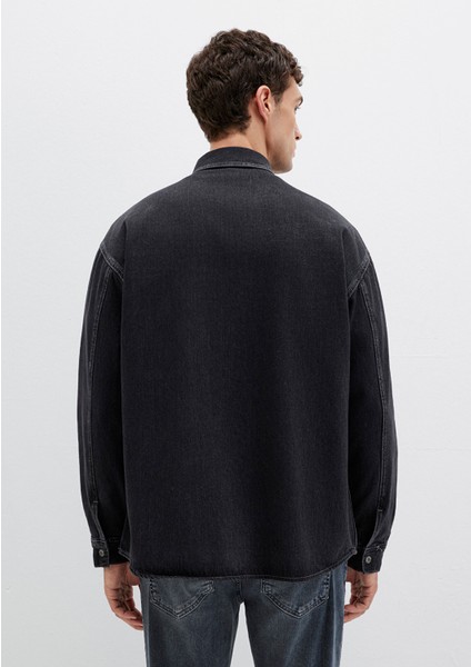 Aidan Mavi Black Antrasit Jean Gömlek 0210588-85622