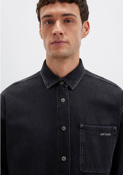 Aidan Mavi Black Antrasit Jean Gömlek 0210588-85622