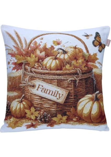 Belıeve Kabak Sepeti Jakarlı Dokuma Goblen Dekoratif Sonbahar Kırlent 45*45