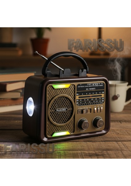 BK-7080BTS Nostaljik Görünümlü, Solar Şarjlı, Usb/tf Kart/bluetooth Müzik Çalar ve Fener