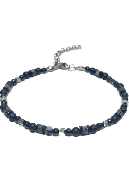 JTAW25BLK1608 Onyx Hematit Doğaltaş Alaşımlı Paslanmaz Metal Siyah Garantili Hediye Kutulu Janti Bileklik