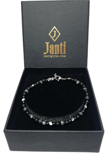 JTAW25BLK1608 Onyx Hematit Doğaltaş Alaşımlı Paslanmaz Metal Siyah Garantili Hediye Kutulu Janti Bileklik fiyatları