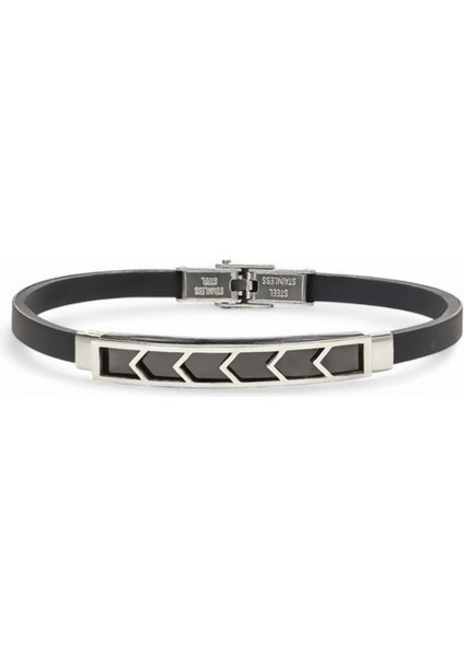 Erkek Desenli Silikon Kordonlu Çelik Bileklik