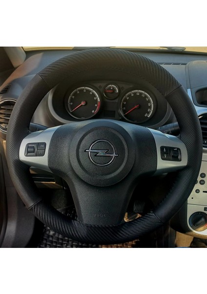 Dikişli Direksiyon Kılıfı Karbon / Noktalı Deri Siyah Dikişli Corsa D Vectra C Astra H Için