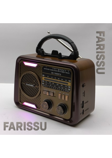 BK-7080BTS Nostaljik Görünümlü, Solar Şarjlı, Usb/tf Kart/bluetooth Müzik Çalar ve Fener