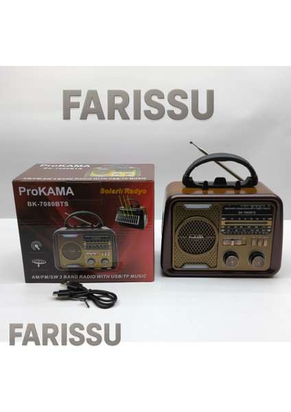 BK-7080BTS Nostaljik Görünümlü, Solar Şarjlı, Usb/tf Kart/bluetooth Müzik Çalar ve Fener