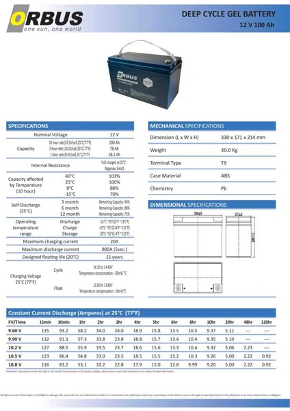12 Volt 100 Amper Jel Akü - Derin Döngü fiyatları