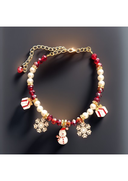 Kedi ve Köpek Için Kardan Adamlı Kırmızı Yeni Yıl / Noel Kolyesi