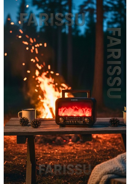 Everton RT-754 Şömine Görünümlü Nostaljik Bluetoothlu Radyo Güneş Enerjili Taşınabilir Müzik Kutusu