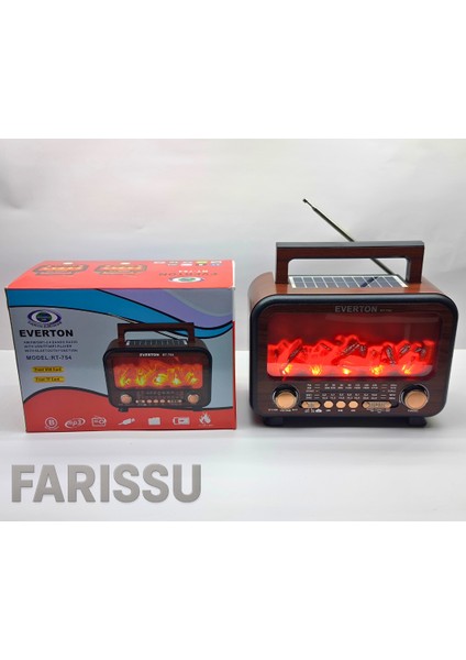 Everton RT-754 Şömine Görünümlü Nostaljik Bluetoothlu Radyo Güneş Enerjili Taşınabilir Müzik Kutusu