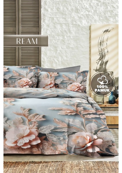 %100 Pamuk Ranforce Çeyizlik Luxury 5d Dijital Çift Kişilik Nevresim Takımı Blue Gray