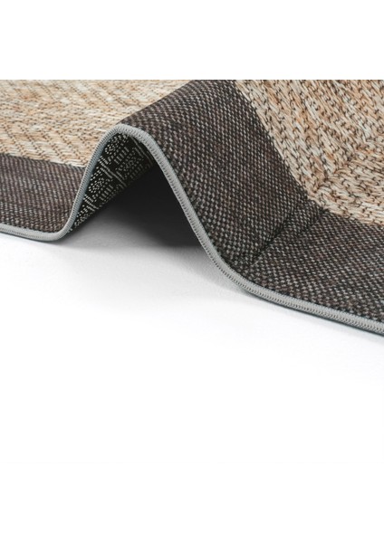 Pratico Kahverengi Mutfak Halısı Dijital Baskı Sisal Hasır Görünüm Kaydırmaz Taban Yıkanabilir Halı