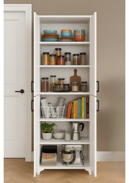 Çok Amaçlı Dolap 4 Kapaklı 6 Bölmeli Banyo ve Mutfak Dolabı