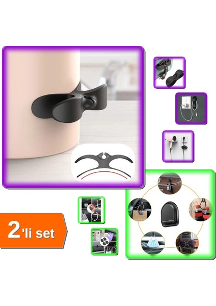 4 Adet Kablo Sarma Aparatı - Airfry + 10 Adet Yapışkanlı Kablo Düzenleyici - 2li Set J27KCY