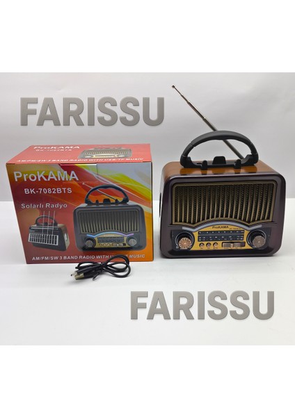 BK-7082BTS Solar Şarjlı Retro Tasarım Radyo - Bluetooth, Usb/tf Kart Girişli, El Fenerli (17X13X8 Cm)