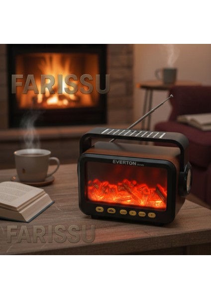 RT-734 Gerçek Eskitme Görünümlü Şömine Efektli Nostaljik Radyo | Güneş Enerjili, Bluetooth\'lu, Fenerli modelleri
