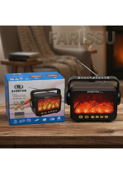 RT-734 Gerçek Eskitme Görünümlü Şömine Efektli Nostaljik Radyo | Güneş Enerjili, Bluetooth\'lu, Fenerli