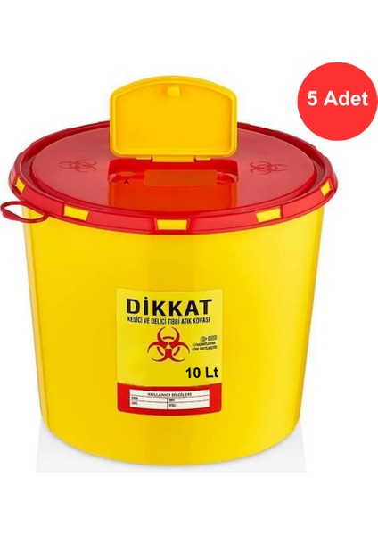 Tıbbi Atık Kovası 10 Litre x 5 Adet - Güvenli ve Dayanıklı (Tak 3210)