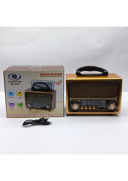 RT-675 Retro Tasarımlı Dünya Alıcısı Fm/am/sw 3 Bant Radyo, Bluetooth Hoparlör, Usb/tf Mp3
