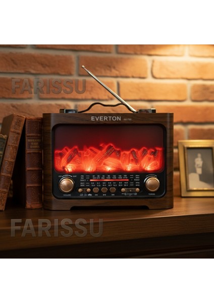 RT-733 Şömine Görünümlü Nostaljik Bluetoothlu Radyo - Usb/tf/mp3 Destekli Şarjlı Müzik Kutusu