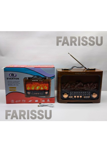 RT-733 Şömine Görünümlü Nostaljik Bluetoothlu Radyo - Usb/tf/mp3 Destekli Şarjlı Müzik Kutusu