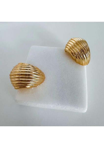 Çelik Gold Kaplama Bombeli Küpe
