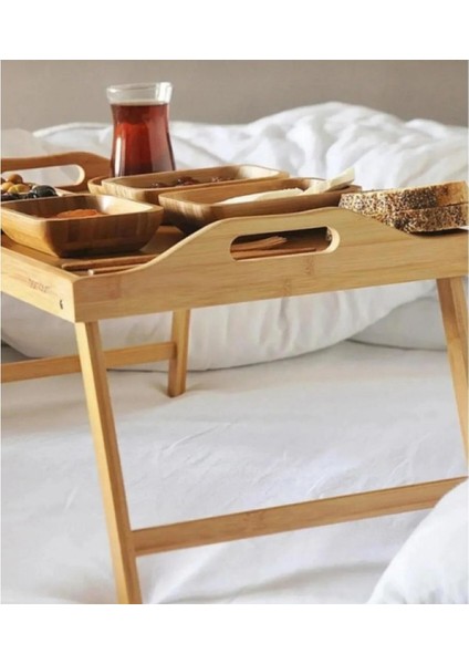 Katlanır Ayaklı Bambu Keyif Tepsisi