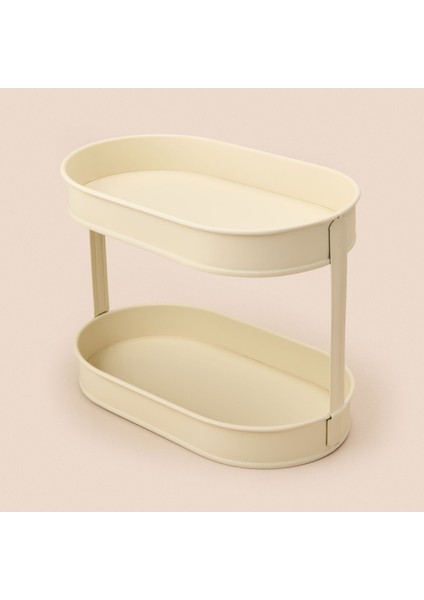 Bath 2 Katlı Oval Organizer - Krem - 32,5X19 cm