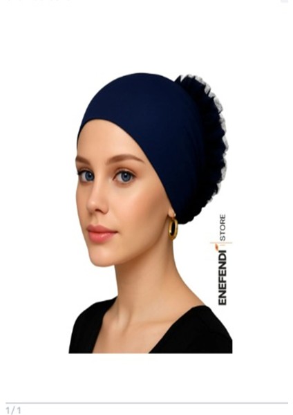 Silikonlu Fırfırlı Bone Kaymayan Topuz Bonesi Dikişsiz Lacivert | Konforlu Şık Pratik Bone